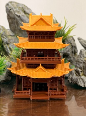 3D打印古建筑茶楼微造景观摆件