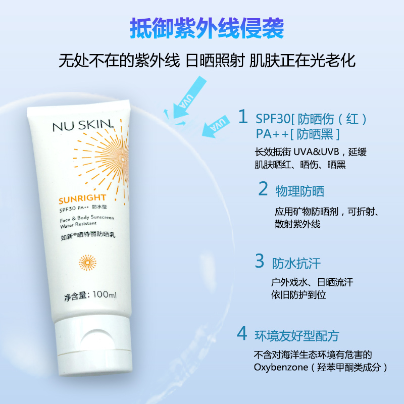 Nuskin国产如新晒特丽防晒乳SPF30PA++脸部全身防晒霜带防伪码-图0