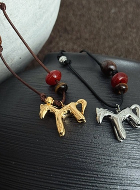 SAMPAN小众黑绳小马吊坠毛衣链