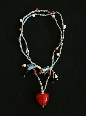 小众设计手工编织爱心毛衣链