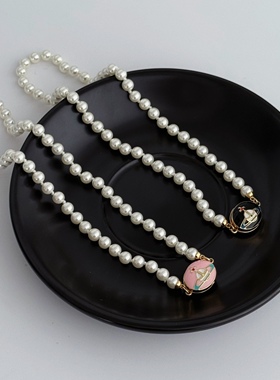 欧美轻奢珐琅土星珍珠锁骨链