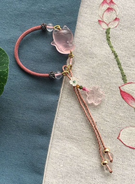 小狐狸水晶手链桃花粉水晶手串单身送女闺蜜生日森女系编织手绳