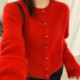 MOMO-Super wooly 26-year early spring brushed round neck simple knitted cardigan (including 100 sheep wool) 7901