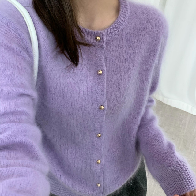 MOMO-Super wooly 26-year early spring brushed round neck simple knitted cardigan (including 100 sheep wool) 7901