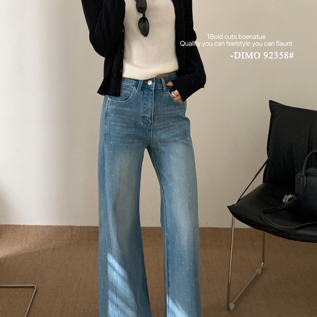 DIMO-华的烫钻精致工艺小阔腿微喇裤牛仔裤(质感洗水满分)92358兰,淘宝优惠券,粉丝福利购,淘宝优惠卷