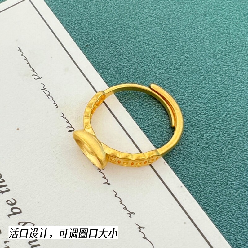 古法沙金女戒指镀金戒指环活口铜合金原创中国风元宝戒指久不掉色