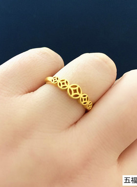 个性网红越南沙金戒指女戒指皇冠铜镀黄金色新娘戒活口指环不掉色