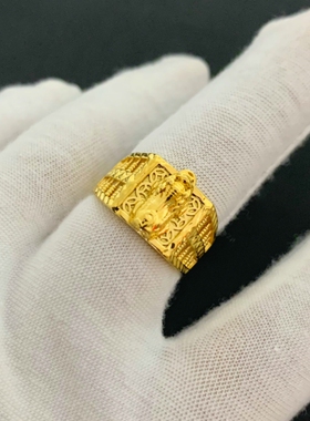 轻奢可调节招财貔貅越南沙金男士戒指铜镀黄金色戒指环久不掉色