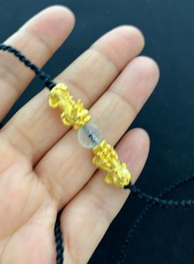 原创设计黑色编织绳女项链越南沙金铜镀金双貔貅锁骨链颈链高级感