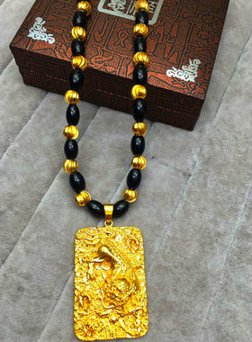 手工穿珠玛瑙黑曜石越南沙金镀金