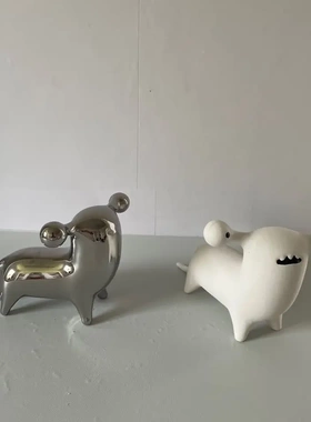 室外鱼虫鸟兽桔子红了摆饰色釉欧式瓷白色手绘动物碗手工创意