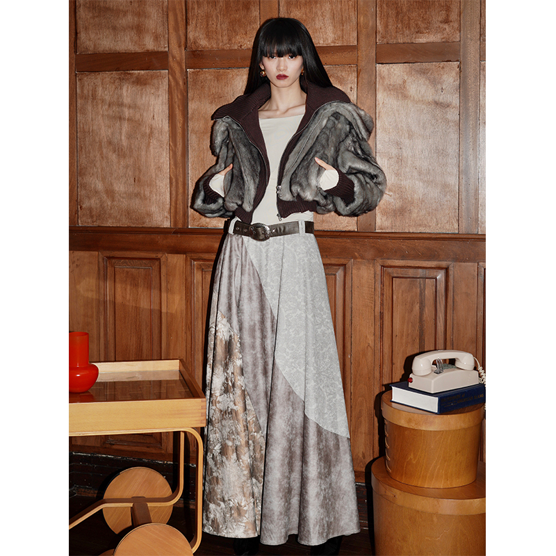 坏品味西部 小众冬季厚款假两件短款拼接皮草外套 - 图1