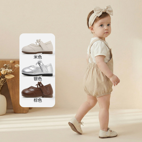 春夏新款稳步鞋子1一3岁宝宝软底室内鞋纯色小皮鞋女童时尚公主鞋 - 图0