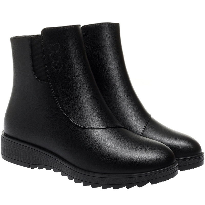 妈妈鞋短靴软皮棉鞋软底加绒皮鞋中老年冬季新款靴子百搭平底女靴,淘宝优惠券,粉丝福利购,淘宝优惠卷