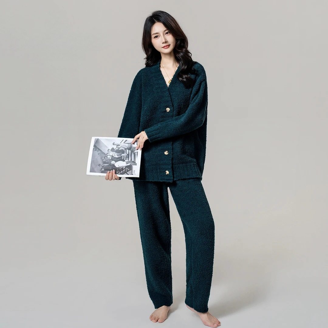 秋冬季半边绒绿色睡衣女时尚慵懒女装休闲毛衣纯色针织开衫可外穿,淘宝优惠券,粉丝福利购,淘宝优惠卷