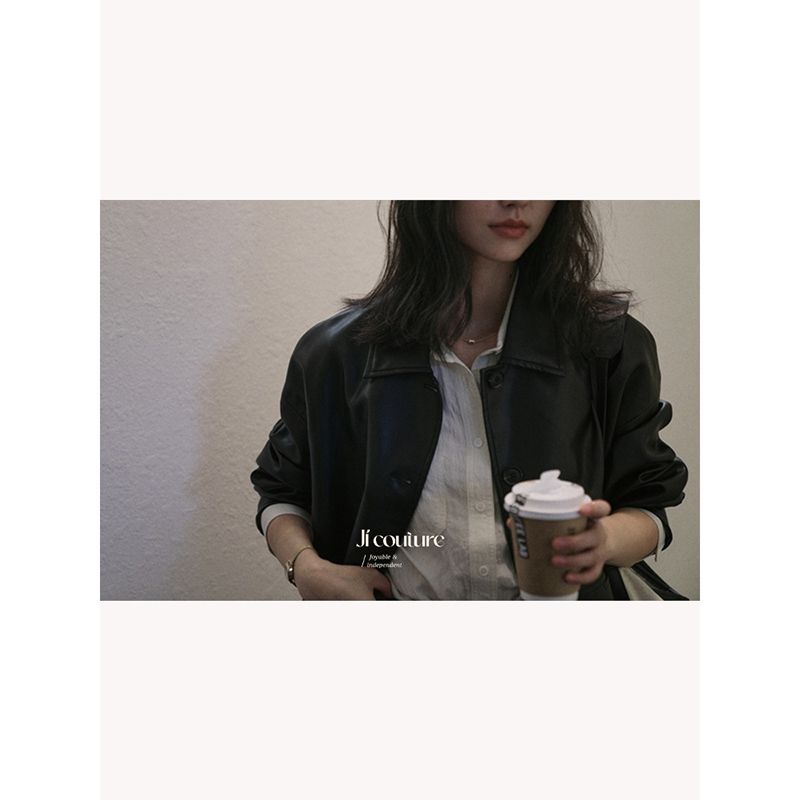 jicouture“摩登年代”法式短款皮衣秋季新款高级复古休闲外套女,淘宝优惠券,粉丝福利购,淘宝优惠卷