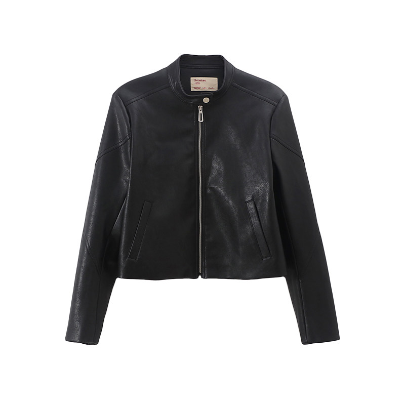 Jicouture正肩PU皮拉链机车皮衣女秋季短款美式复古立领夹克外套,淘宝优惠券,粉丝福利购,淘宝优惠卷