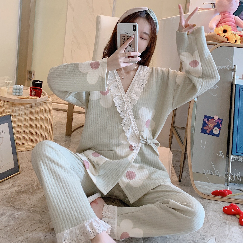 孕妇秋冬夹棉款空气棉月子服11睡衣 诺初宠爱哺乳衣/月子服