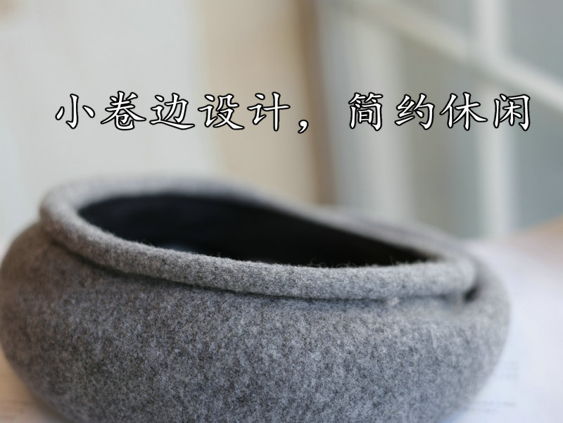 帽范 韩系小卷边文艺纯羊毛呢贝雷帽秋冬百搭时尚画家帽女显脸小 - 图1