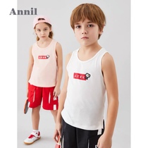 Anets male and female child vests 2023 Guochao round collar Summer breathable new children summer clothing pure cotton beating bottom vest