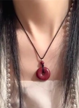 新中式国风仿朱砂平安扣吊坠项链