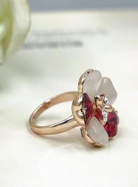 花朵食指镶钻璀璨水晶韩版猫眼石