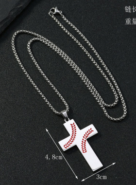 欧美复活节棒球风红油麦穗十字架