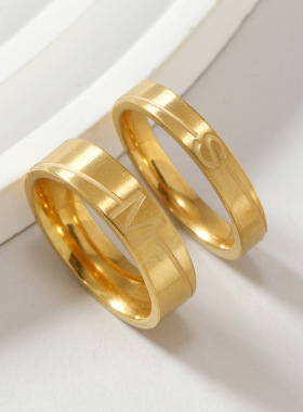 跨境热销情侣对戒小人字母指纹