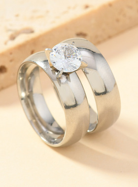 跨境欧美钛钢情侣戒指