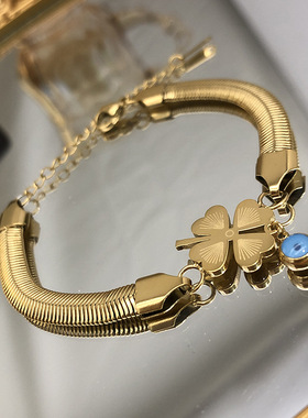 新款蛇骨链四叶花手链