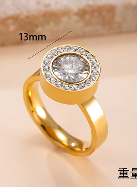 跨境爆款不锈钢镶钻轻奢戒指