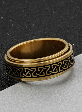 跨境不锈钢回形纹转动戒指