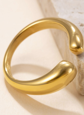 跨境钛钢食指戒指镀18K金