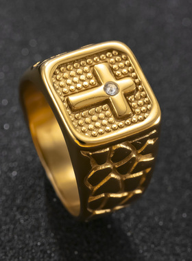 跨境专供复古朋克男士钛钢指环