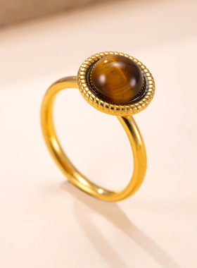 跨境新款不锈钢天然石戒指