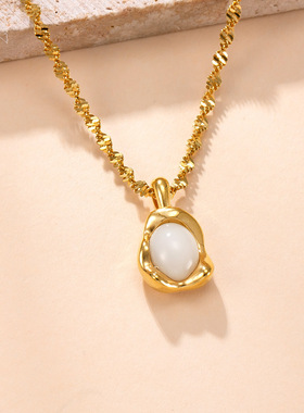 单吊坠不锈钢天然石项链