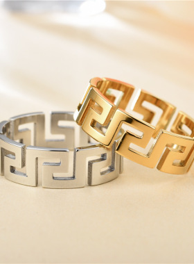 外贸钛钢长城纹镂空戒指