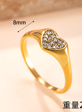 跨境专供爱心镶钻钛钢戒指