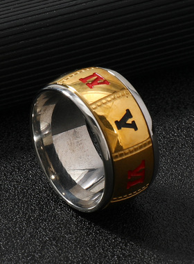 欧美钛钢罗马数字男士戒指