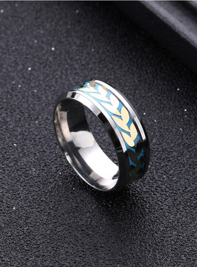 跨境热卖夜光树叶钛钢戒指