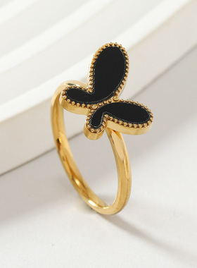 跨境时尚贝壳蝴蝶钛钢戒指