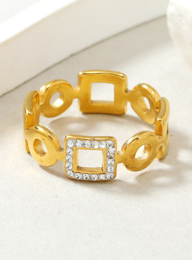 跨境轻奢镂空镶钻钛钢戒指