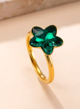 跨境新品不锈钢五角星锆石戒指