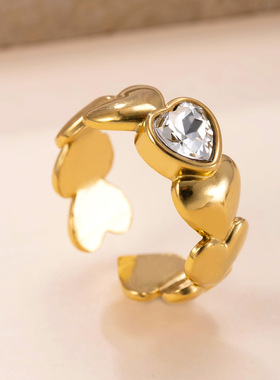 跨境热卖爱心镶钻开口戒指