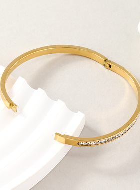 跨境新款金色镶钻钛钢手镯