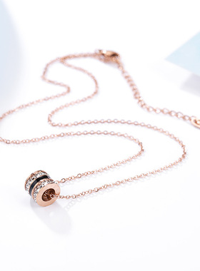 创意圆柱镶锆石钛钢项链女新款