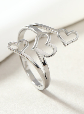 欧美跨境钛钢爱心镂空戒指