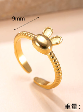 兔头开口戒指女可爱镀金钛钢