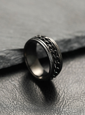 跨境不锈钢压纹转动开瓶钛钢戒指