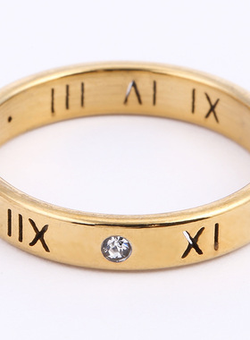 罗马数字钛钢镶钻情侣戒指